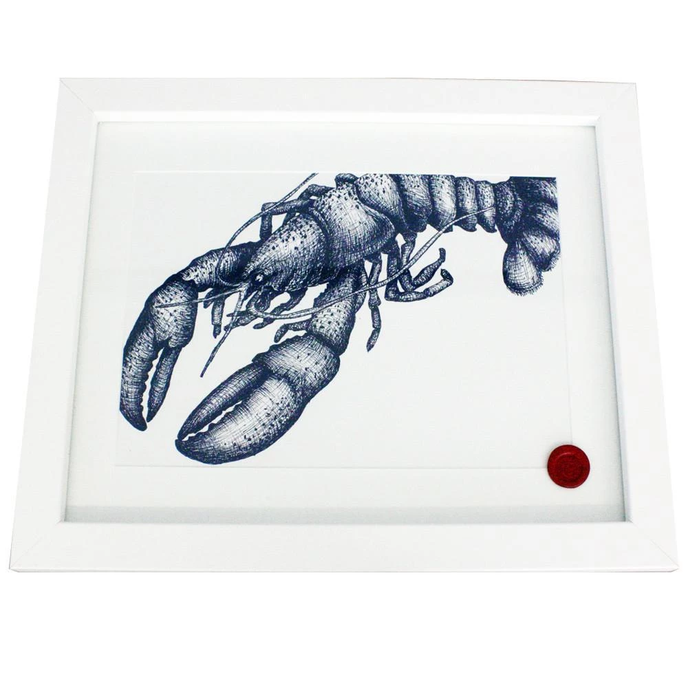 Cream Cornwall Lobster Art Print In Blue On White In Three Sizes - A2, A3 And A4 4 Cream Cornwall Lobster Art Print In Blue On White In Three Sizes - A2, A3 And A4