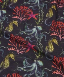 Magic Textiles Rainbow Reef Organic Linen Fabric - Navy