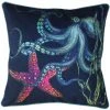 Magic Textiles Rainbow Reef Octopus Velvet Cushion Cover On Navy Velvet Homeware
