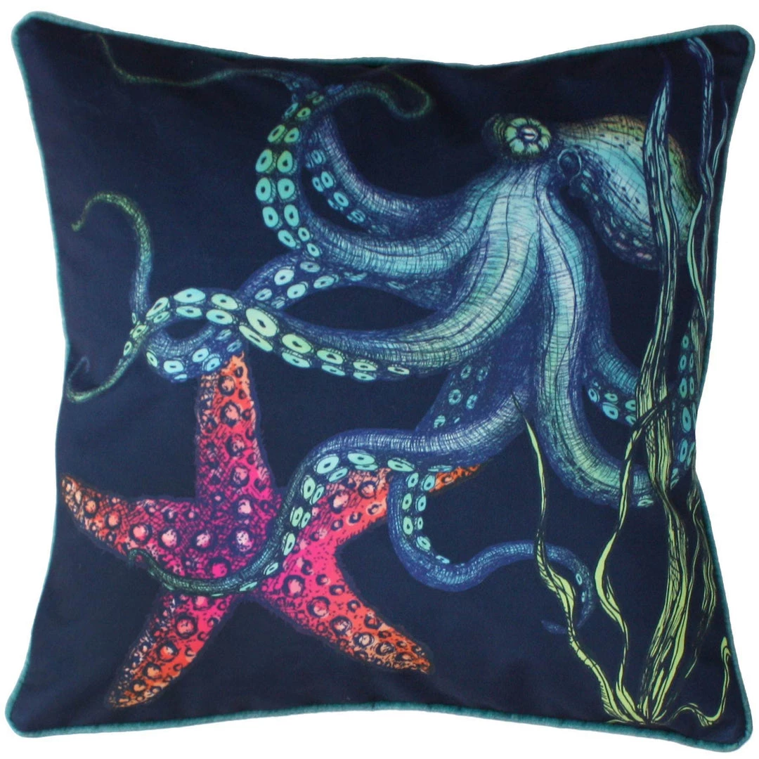 Magic Textiles Rainbow Reef Octopus Velvet Cushion Cover On Navy Velvet Homeware 1 Magic Textiles Rainbow Reef Octopus Velvet Cushion Cover On Navy Velvet Homeware