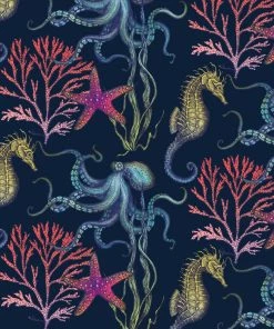 Magic Textiles Rainbow Reef Linen Upholstery Fabric - Navy Homeware