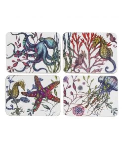 Orchard Melamine Cork-Backed Reef Sea Creature Coasters, Set Of 4
