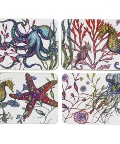 Orchard Melamine Kitchen & Dining Cork-Backed Reef Sea Creature Placemats, Set Of 4