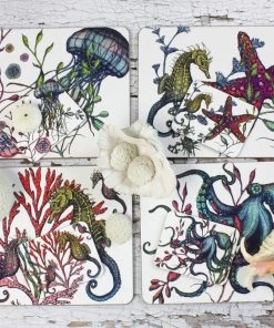 Orchard Melamine Kitchen & Dining Cork-Backed Reef Sea Creature Placemats, Set Of 4