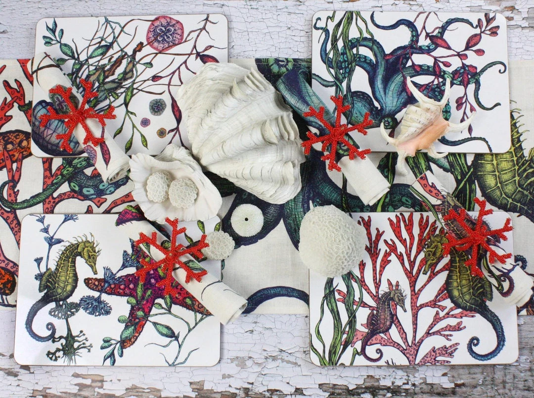 Magic Textiles Set Of 4 Reef Napkins On Off White Organic Linen Kitchen & Dining 3 Magic Textiles Set Of 4 Reef Napkins On Off White Organic Linen Kitchen & Dining