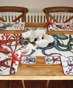 Orchard Melamine Kitchen & Dining Cork-Backed Reef Sea Creature Placemats, Set Of 4