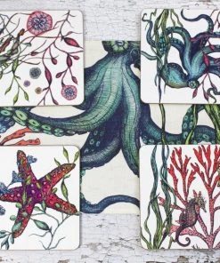 Orchard Melamine Kitchen & Dining Cork-Backed Reef Sea Creature Placemats, Set Of 4