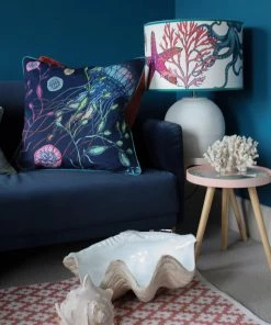 Magic Textiles Homeware Canyons Reef Jellyfish Velvet Cushion Cover On Navy Velvet