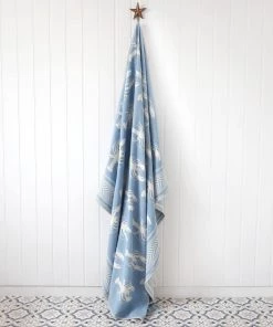 John Spencer Homeware Reversible Lobster Throw - Soft Blue & Ecru