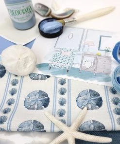 Magic Textiles New Arrivals Sand Dollar Shell Stripe Fabric On Off-White