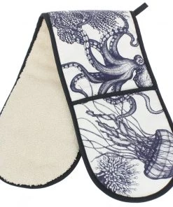 Magic Textiles Kitchen & Dining Blue And White Printed Oven Gloves With Multi Sea Creature Design