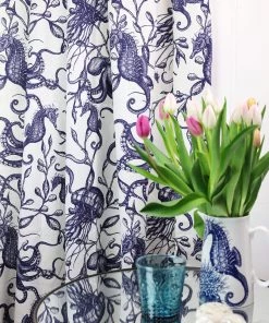 Magic Textiles New Arrivals Sea Creatures & Seaweed Linen Fabric - Off White