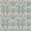Magic Textiles Seahorse Organic Linen Fabric - Cornish Blue On Natural Homeware