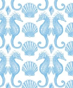 Magic Textiles Homeware Seahorse Organic Linen Fabric - Cornish Blue On Off-White