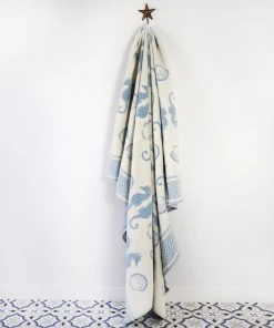 John Spencer Reversible Seahorse Throw - Soft Blue & Ecru Homeware