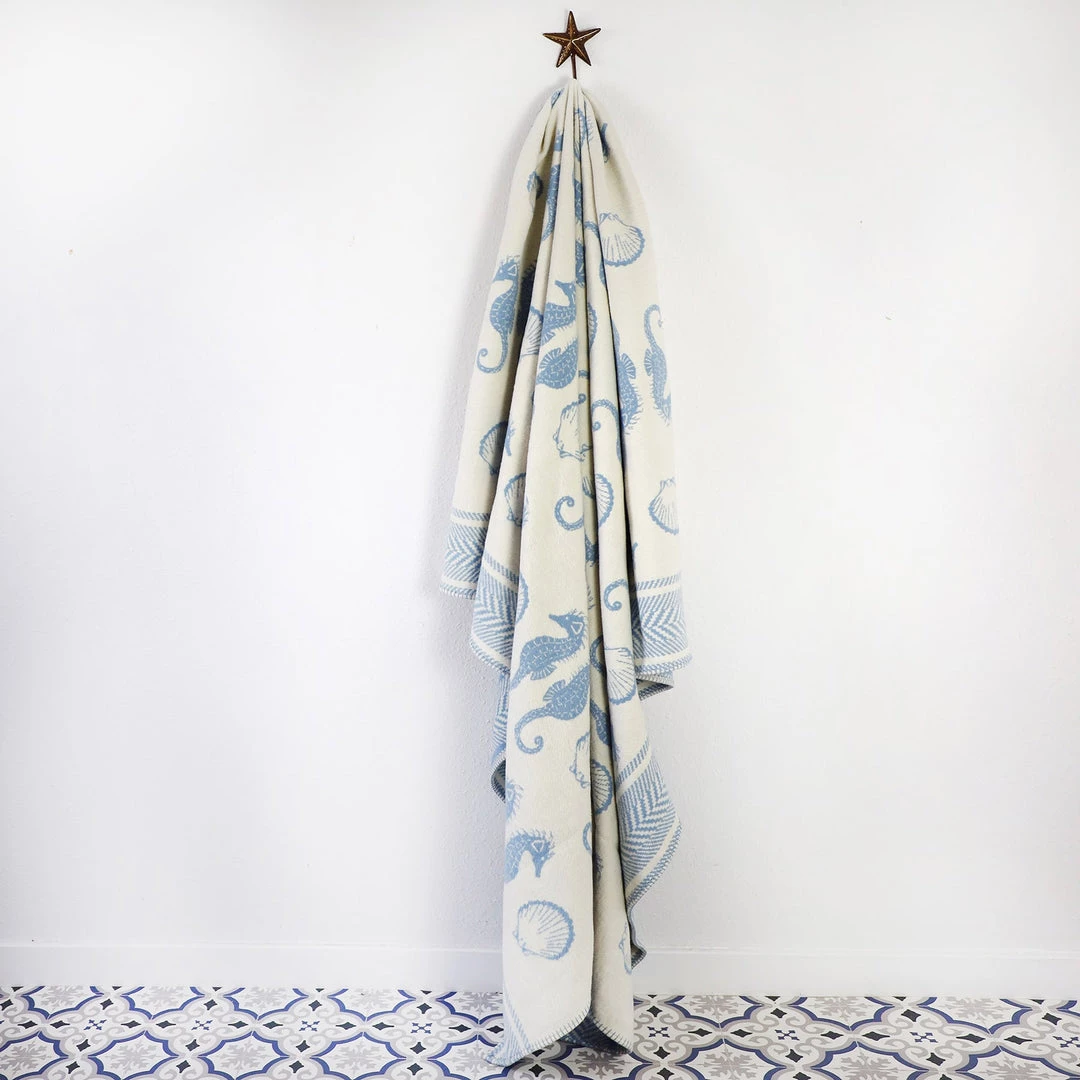 John Spencer Reversible Seahorse Throw - Soft Blue & Ecru Homeware 1 John Spencer Reversible Seahorse Throw - Soft Blue & Ecru Homeware