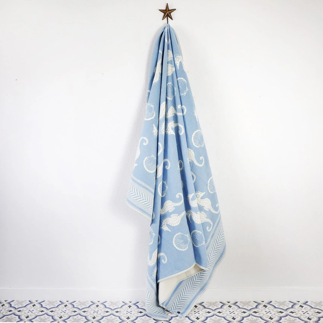 John Spencer Reversible Seahorse Throw - Soft Blue & Ecru Homeware 3 John Spencer Reversible Seahorse Throw - Soft Blue & Ecru Homeware