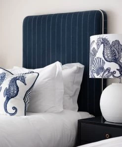 Cream Cornwall Marine Blue On White Seahorse & Shells Lampshade Homeware