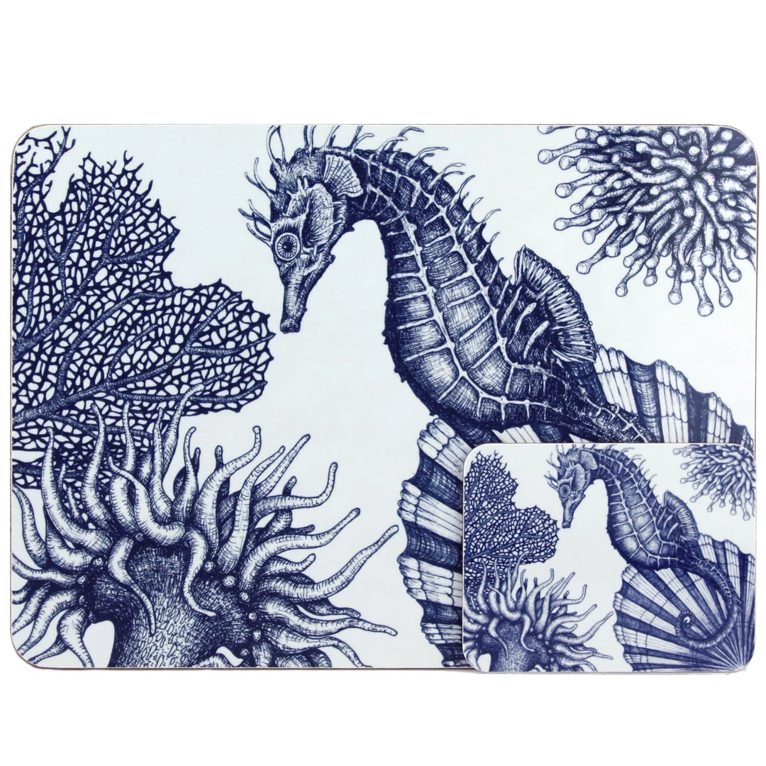 Orchard Melamine Blue And White Seahorse Design Placemat Kitchen & Dining 1 Orchard Melamine Blue And White Seahorse Design Placemat Kitchen & Dining