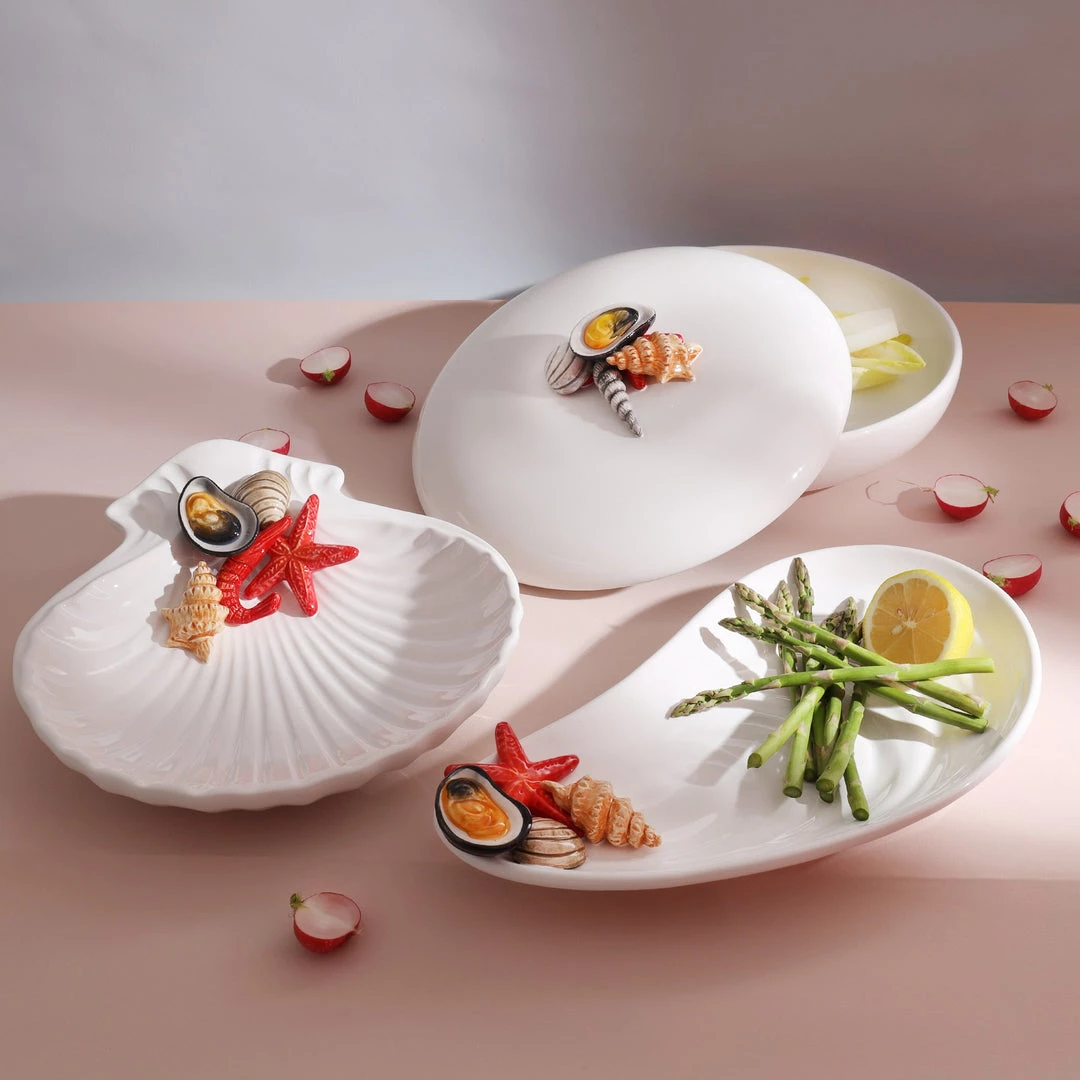 Edelweiss Small Mussel Tray With Shells In White 1 Edelweiss Small Mussel Tray With Shells In White