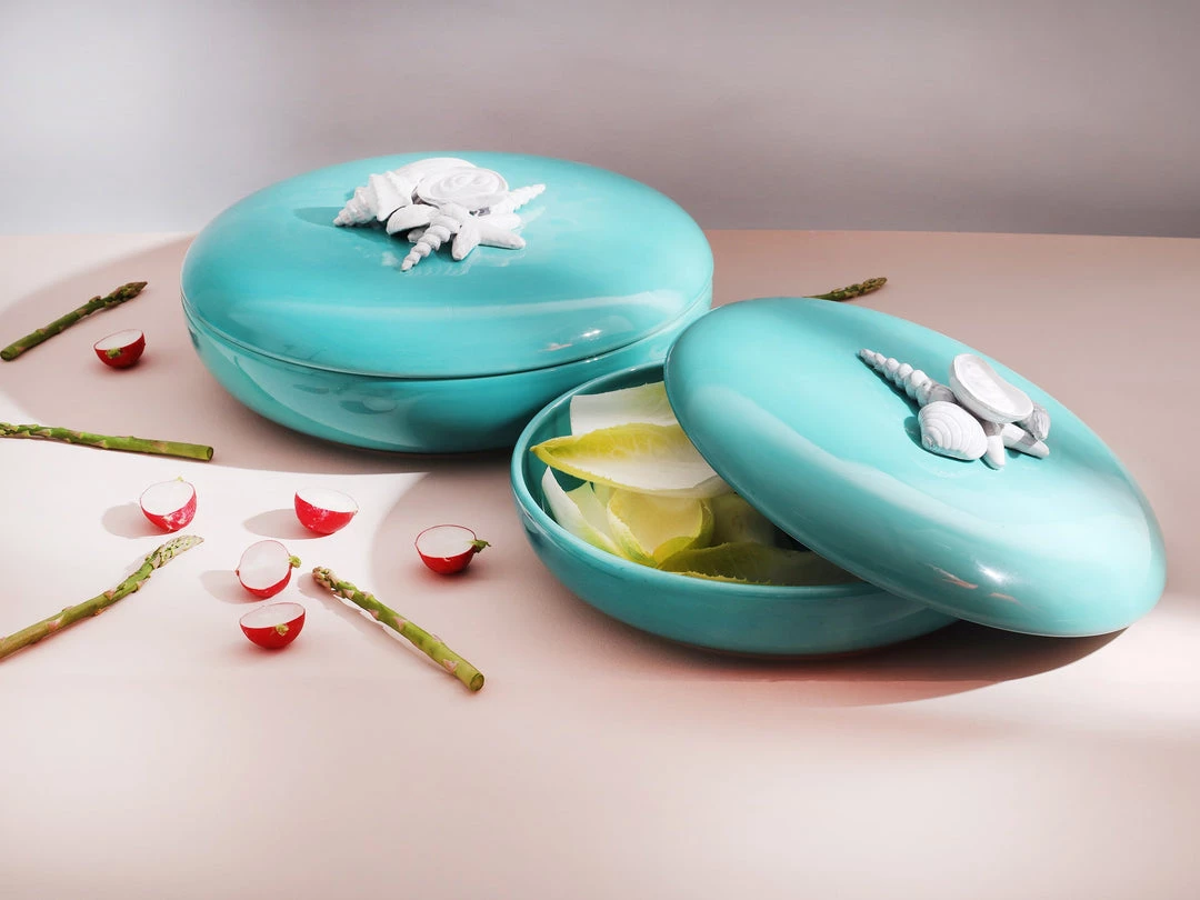 Edelweiss Large Ceramic Seashell Serving Bowl With Lid In Blue New Arrivals 3 Edelweiss Large Ceramic Seashell Serving Bowl With Lid In Blue New Arrivals