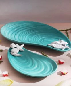 Edelweiss Large Mussel Tray With Shells In Blue 7 Edelweiss Large Mussel Tray With Shells In Blue