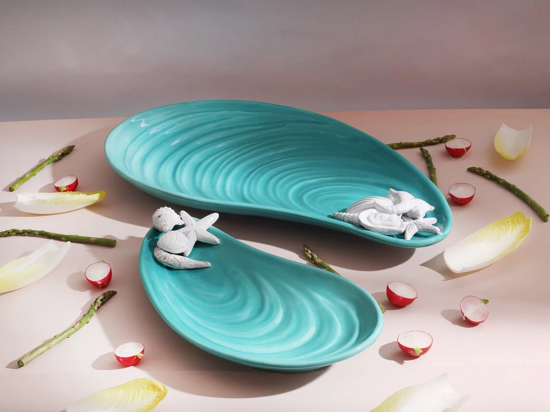 Edelweiss Large Mussel Tray With Shells In Blue 4 Edelweiss Large Mussel Tray With Shells In Blue