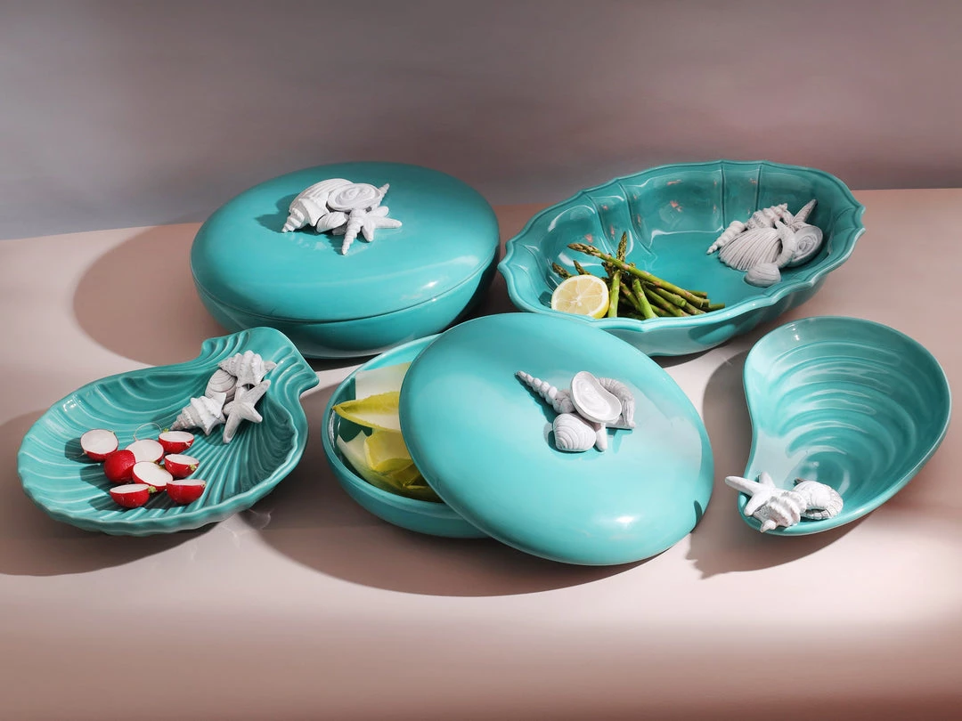 Edelweiss Large Ceramic Seashell Serving Bowl With Lid In Blue New Arrivals 5 Edelweiss Large Ceramic Seashell Serving Bowl With Lid In Blue New Arrivals