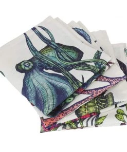 Magic Textiles Set Of 4 Reef Napkins On Off White Organic Linen Kitchen & Dining