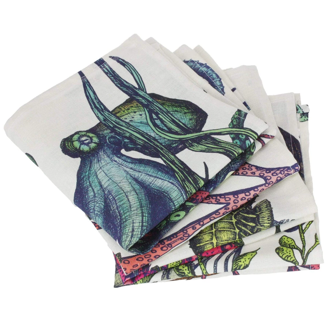 Magic Textiles Set Of 4 Reef Napkins On Off White Organic Linen Kitchen & Dining 1 Magic Textiles Set Of 4 Reef Napkins On Off White Organic Linen Kitchen & Dining