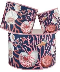 Cream Cornwall Homeware Shell Seeker Ink Blue Lampshade