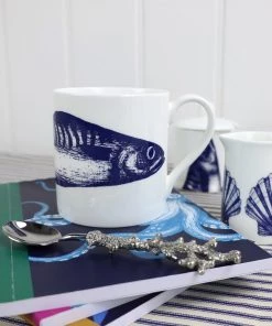 Impact China Blue And White Bone China Mug With Mackerel Design Kitchen & Dining