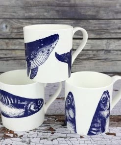 Impact China Blue And White Bone China Mug With Mackerel Design Kitchen & Dining