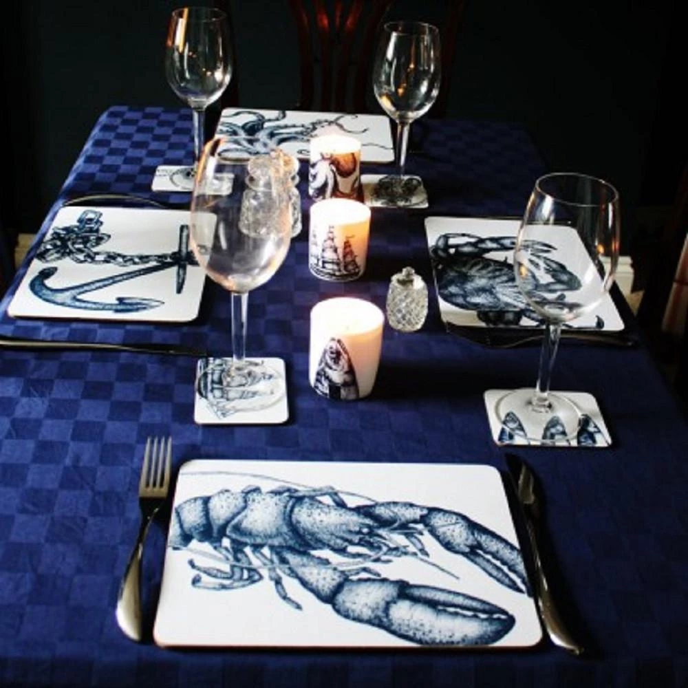 Orchard Melamine Blue And White Lobster Design Coaster 4 Orchard Melamine Blue And White Lobster Design Coaster