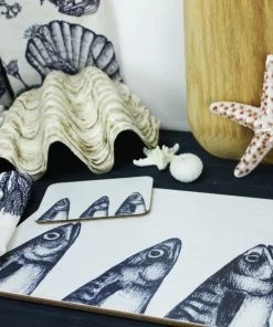 Orchard Melamine Blue And White Mackerel Heads Design Coaster Kitchen & Dining