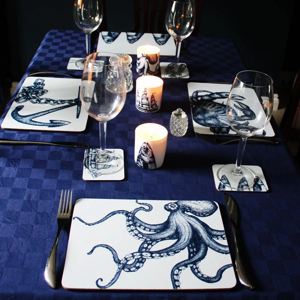 Orchard Melamine Blue And White Octopus Design Coaster 4 Orchard Melamine Blue And White Octopus Design Coaster