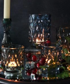 Light & Living Textured Glass Tea Lights - Deep Blue