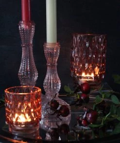 Light & Living Textured Glass Candleholder - Light Pink Candles & Home Fragrance