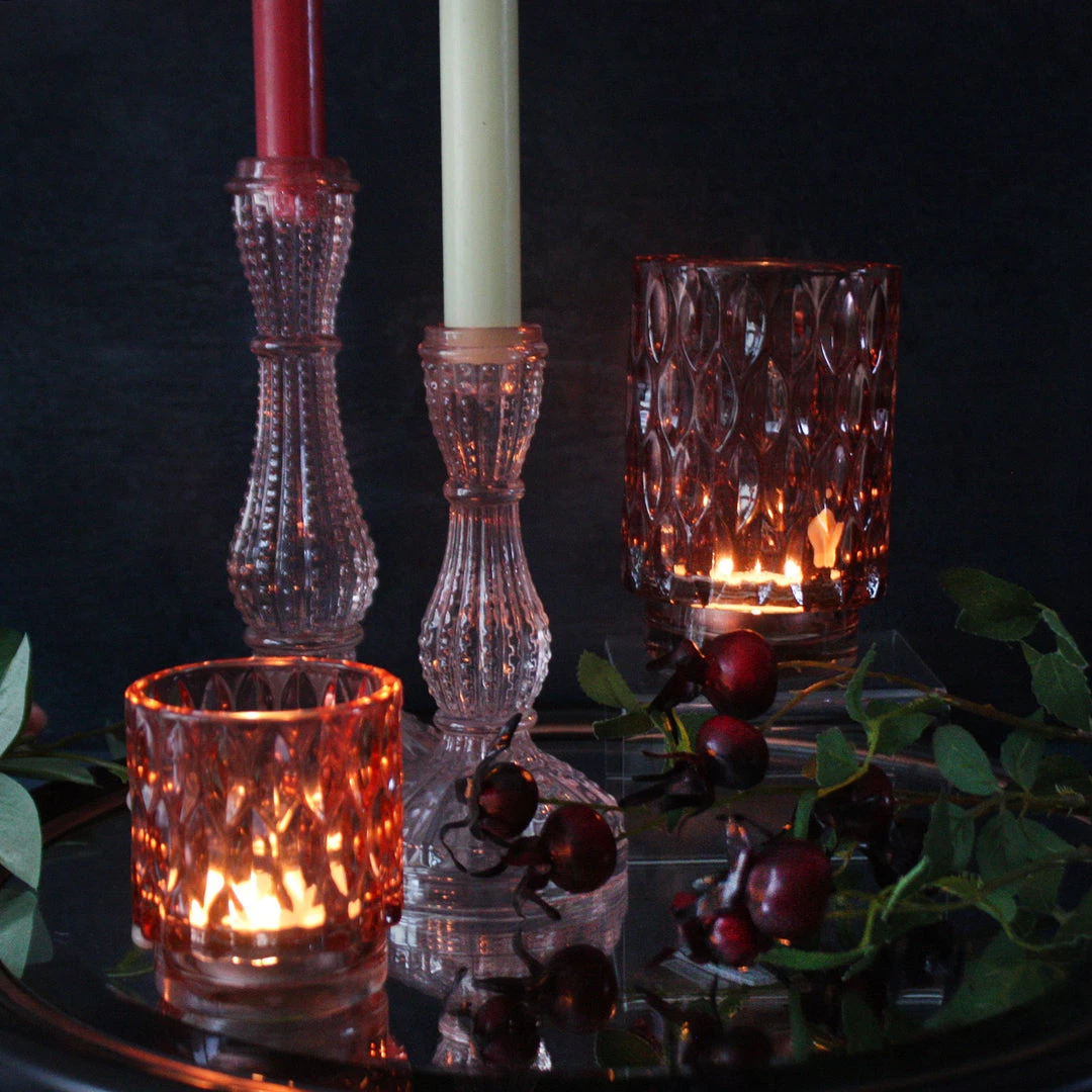 Light & Living Candles & Home Fragrance Textured Glass Tea Lights-Coral 2 Light & Living Candles & Home Fragrance Textured Glass Tea Lights-Coral