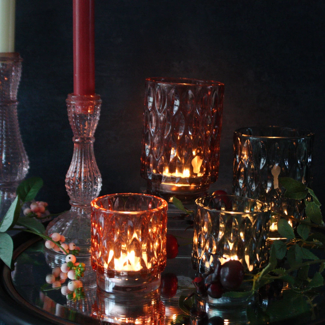 Light & Living Candles & Home Fragrance Textured Glass Tea Lights-Coral 3 Light & Living Candles & Home Fragrance Textured Glass Tea Lights-Coral