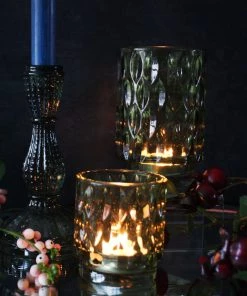 Light & Living Textured Glass Candleholder - Antique Green