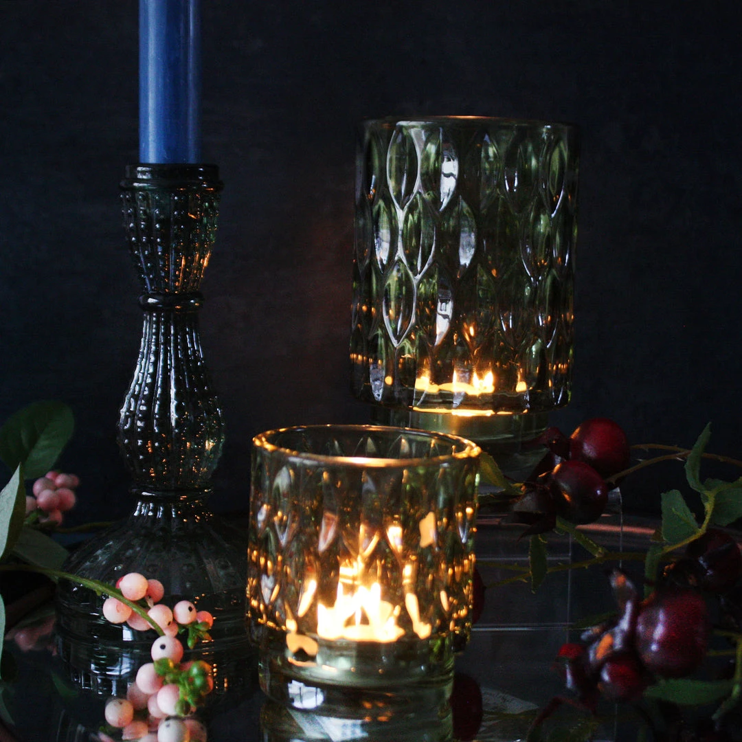 Light & Living Textured Glass Candleholder - Antique Green 2 Light & Living Textured Glass Candleholder - Antique Green