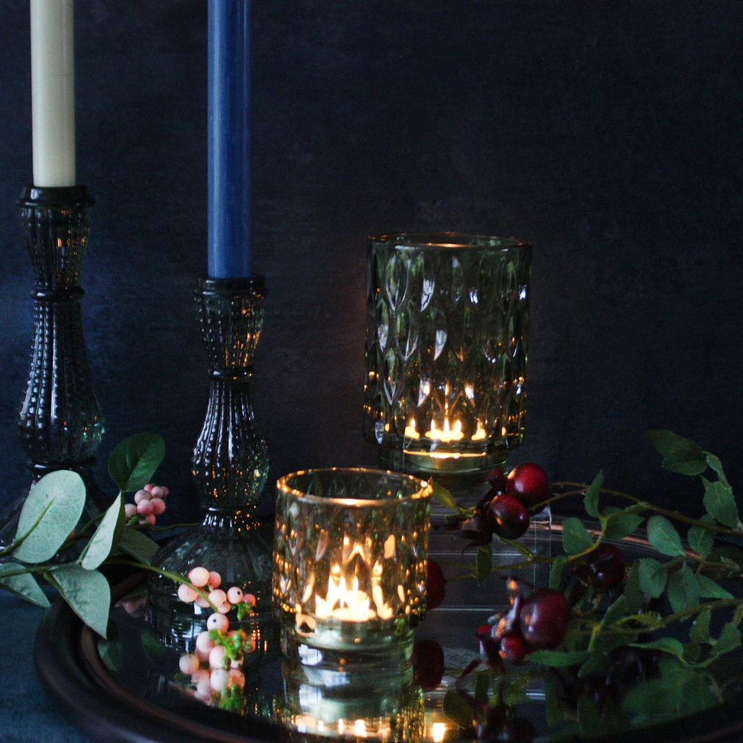 Light & Living Textured Glass Candleholder - Antique Green 4 Light & Living Textured Glass Candleholder - Antique Green