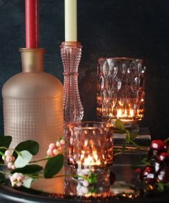 Light & Living Textured Glass Candleholder - Light Pink Candles & Home Fragrance