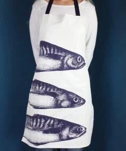 Magic Textiles Blue And White Printed Cotton Apron With Mackerel Design