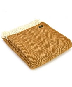 Tweedmill Mustard Herringbone Weave Pure New Wool Throw