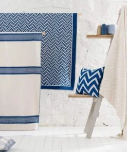 Ian Mankin Homeware Seastripe Recycled Cotton Throw In Cobalt And Ecru