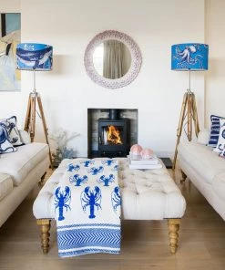 Magic Textiles Octopus Velvet Cushion Cover - Marine Blue On White Homeware