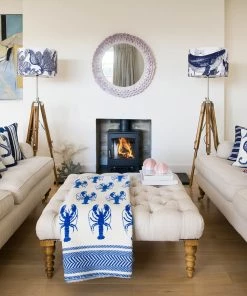 Cream Cornwall Homeware Marine Blue On White Whale Lampshade 5 Cream Cornwall Homeware Marine Blue On White Whale Lampshade