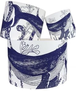Cream Cornwall Homeware Marine Blue On White Whale Lampshade